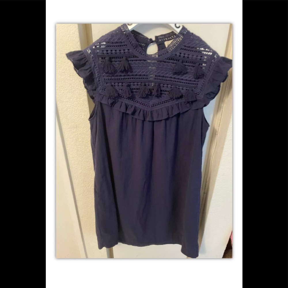 Sea New York Navy Blue Crocheted lace Neckline Dress w/ Tassels sz 6